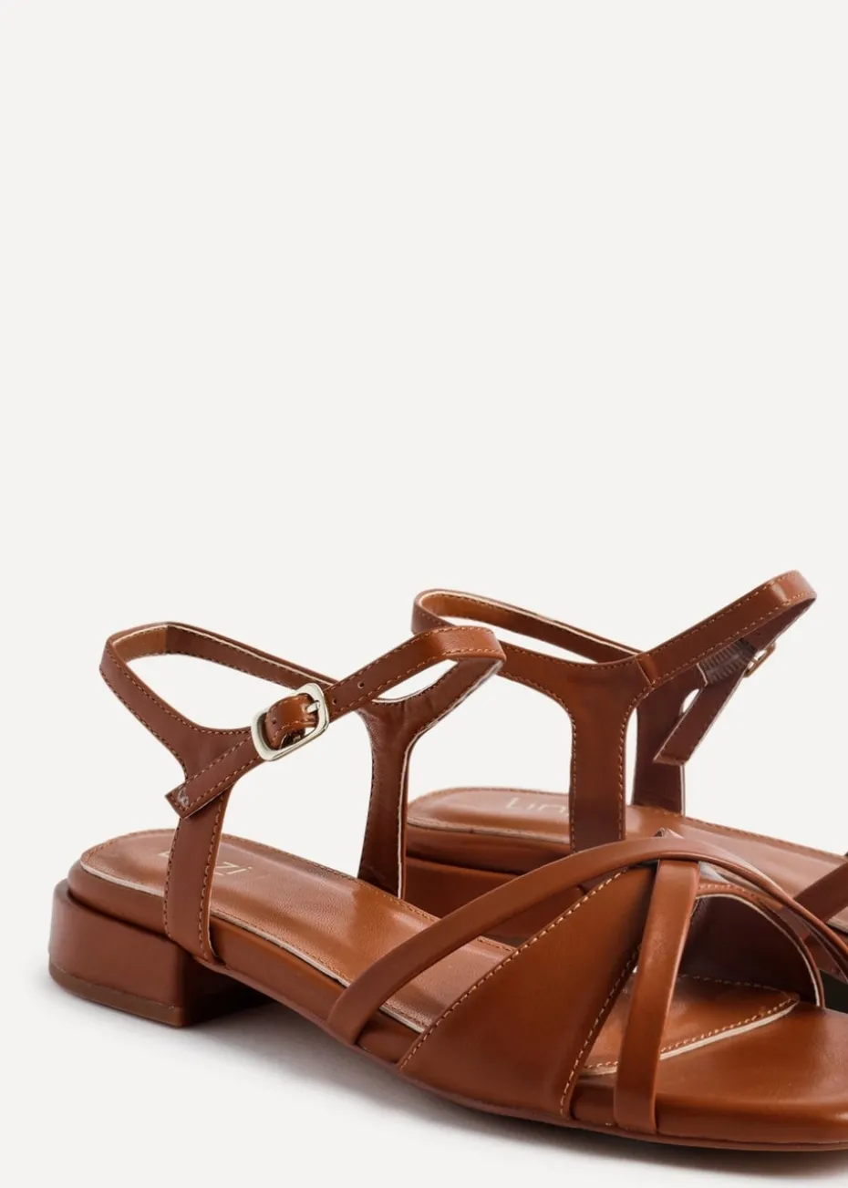Linzi Zenna Tan Faux Leather Strappy Low Block Heeled Sandal