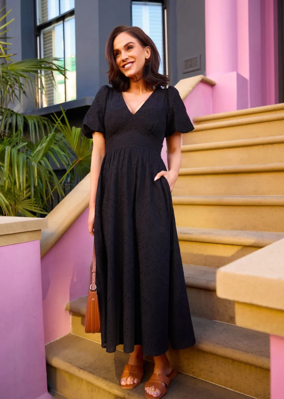 Little Mistress Black Broderie Midi Dress by Vicky Pattison