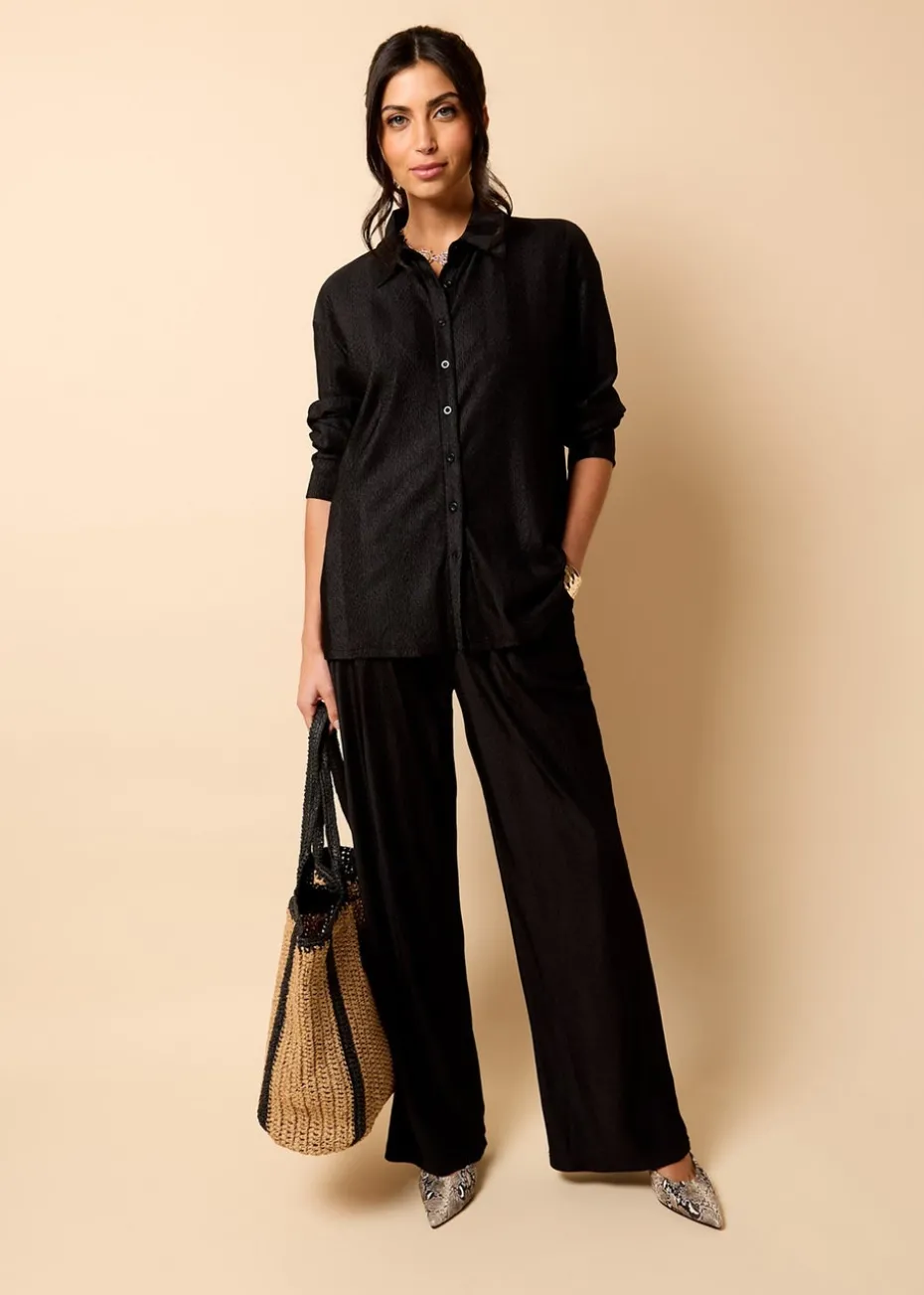 Little Mistress Black Co Ord Plisse Shirt by Vicky Pattison