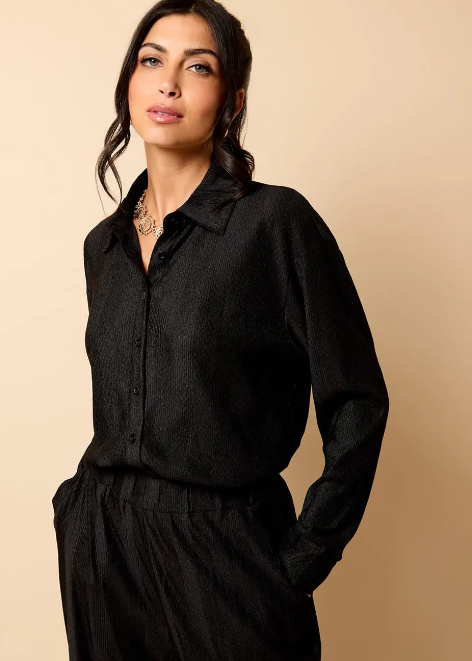 Little Mistress Black Co Ord Plisse Shirt by Vicky Pattison