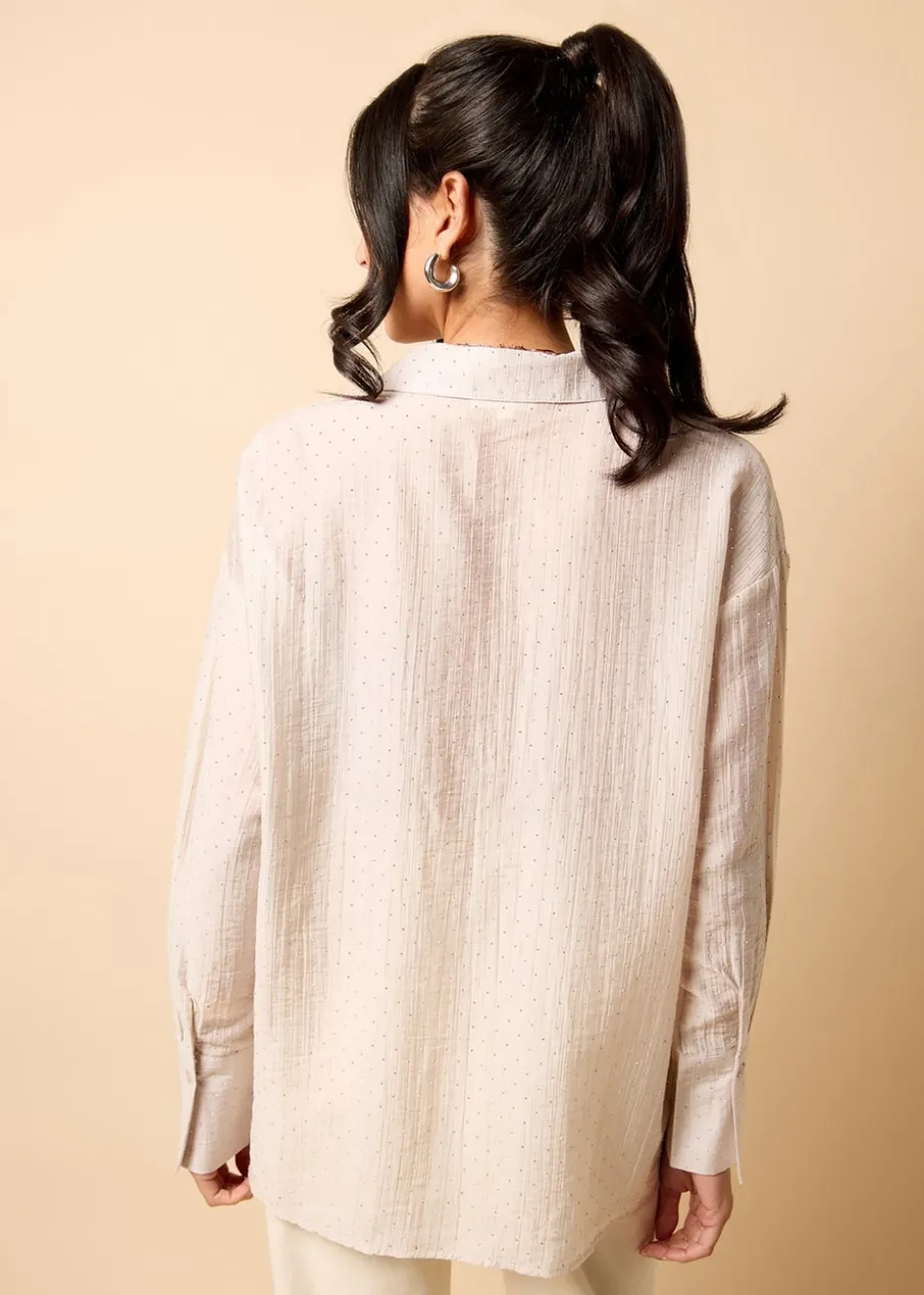Little Mistress Cream Gem Chiffon Shirt by Vicky Pattison
