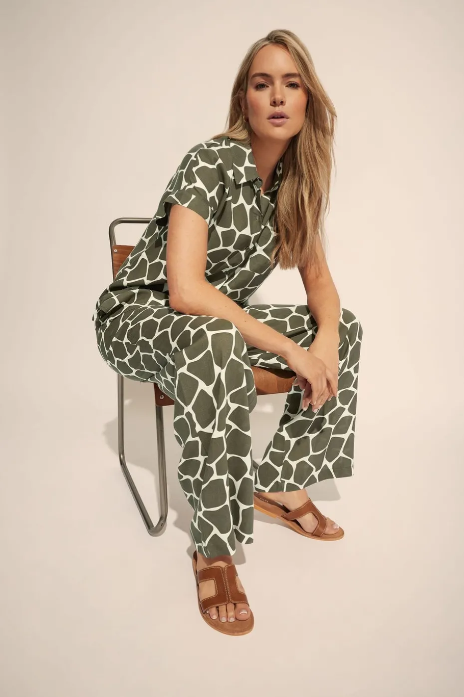 Long Tall Sally Khaki Green Giraffe Print Wide Leg Trousers