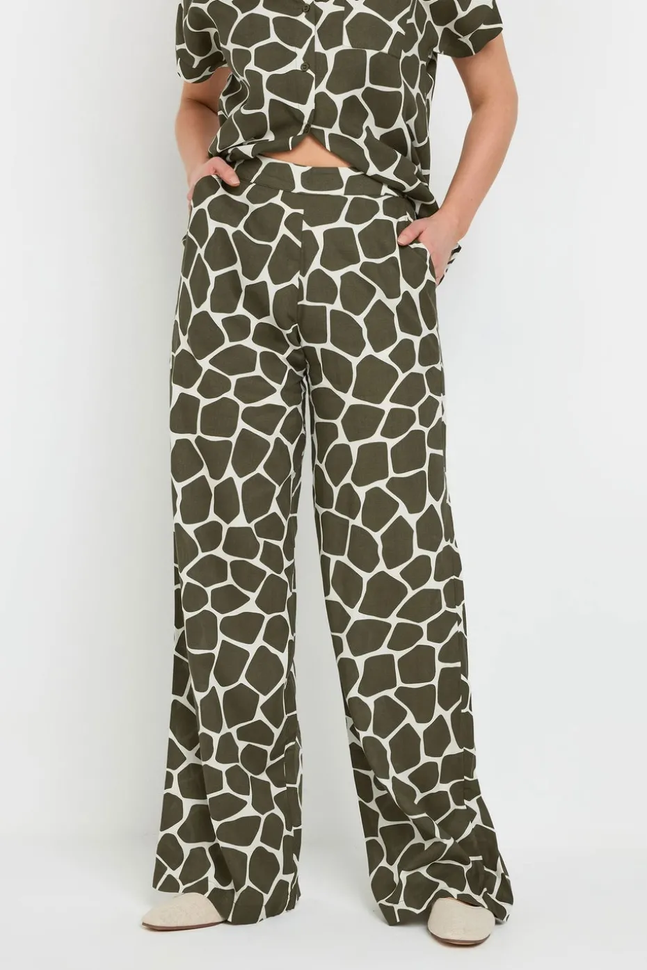 Long Tall Sally Khaki Green Giraffe Print Wide Leg Trousers
