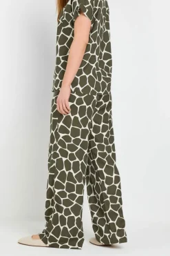 Long Tall Sally Khaki Green Giraffe Print Wide Leg Trousers