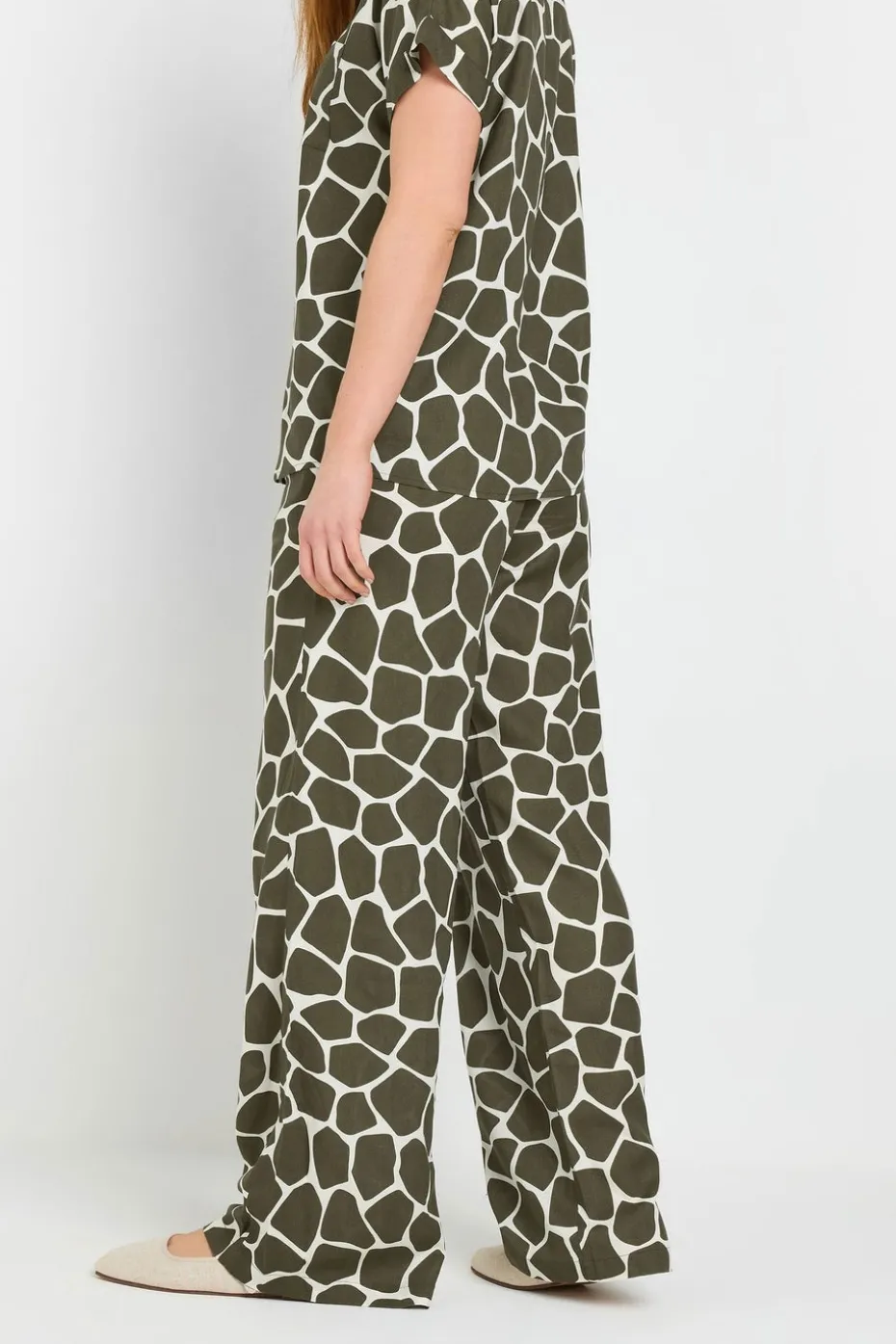 Long Tall Sally Khaki Green Giraffe Print Wide Leg Trousers