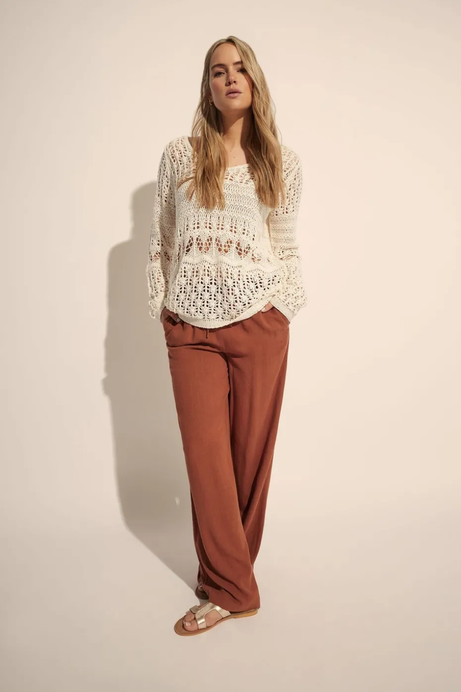 Long Tall Sally Rust Orange Linen Tie Waist Trousers