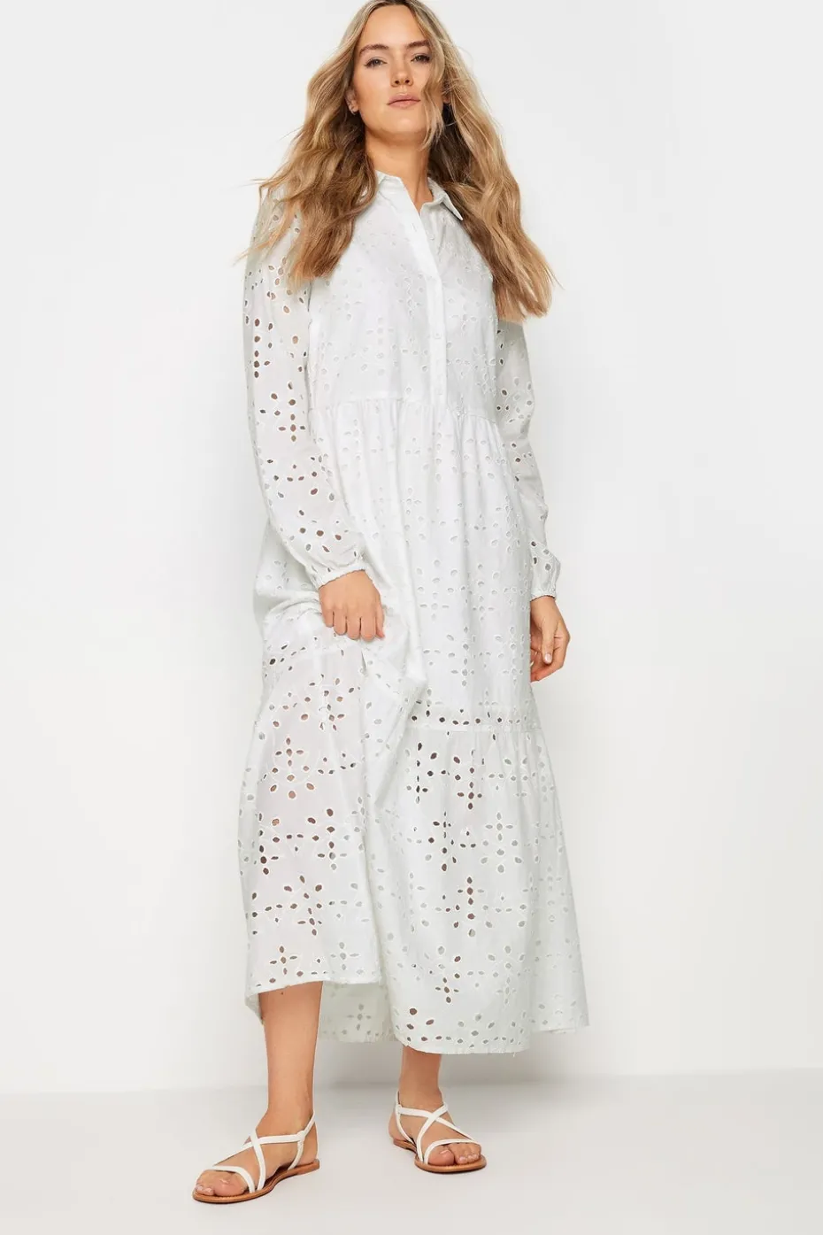 Long Tall Sally White Broderie Anglaise Maxi Shirt Dress