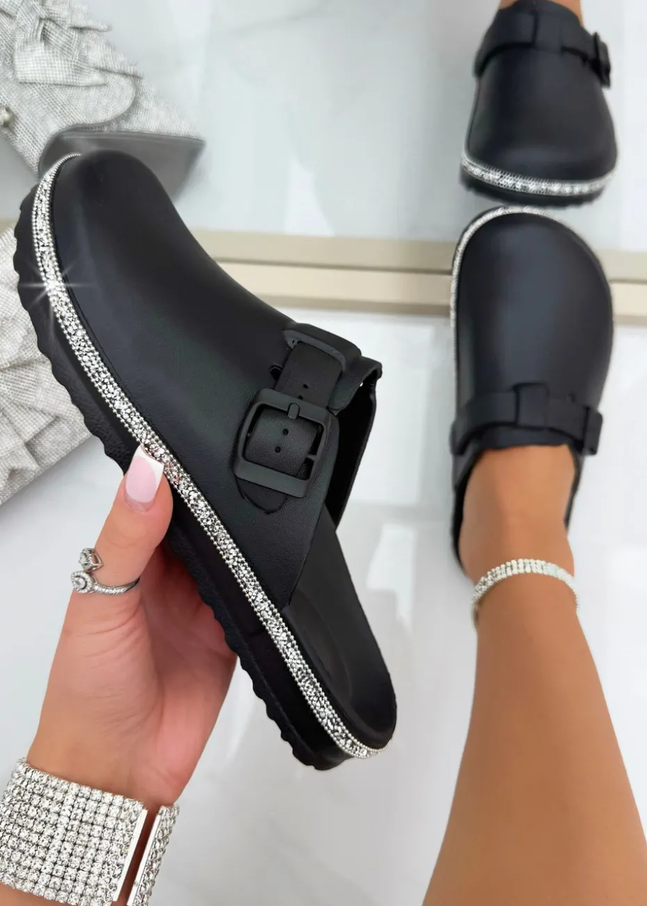 Love Lemonade Black Crystal Trim Luxe Lightweight Clogs