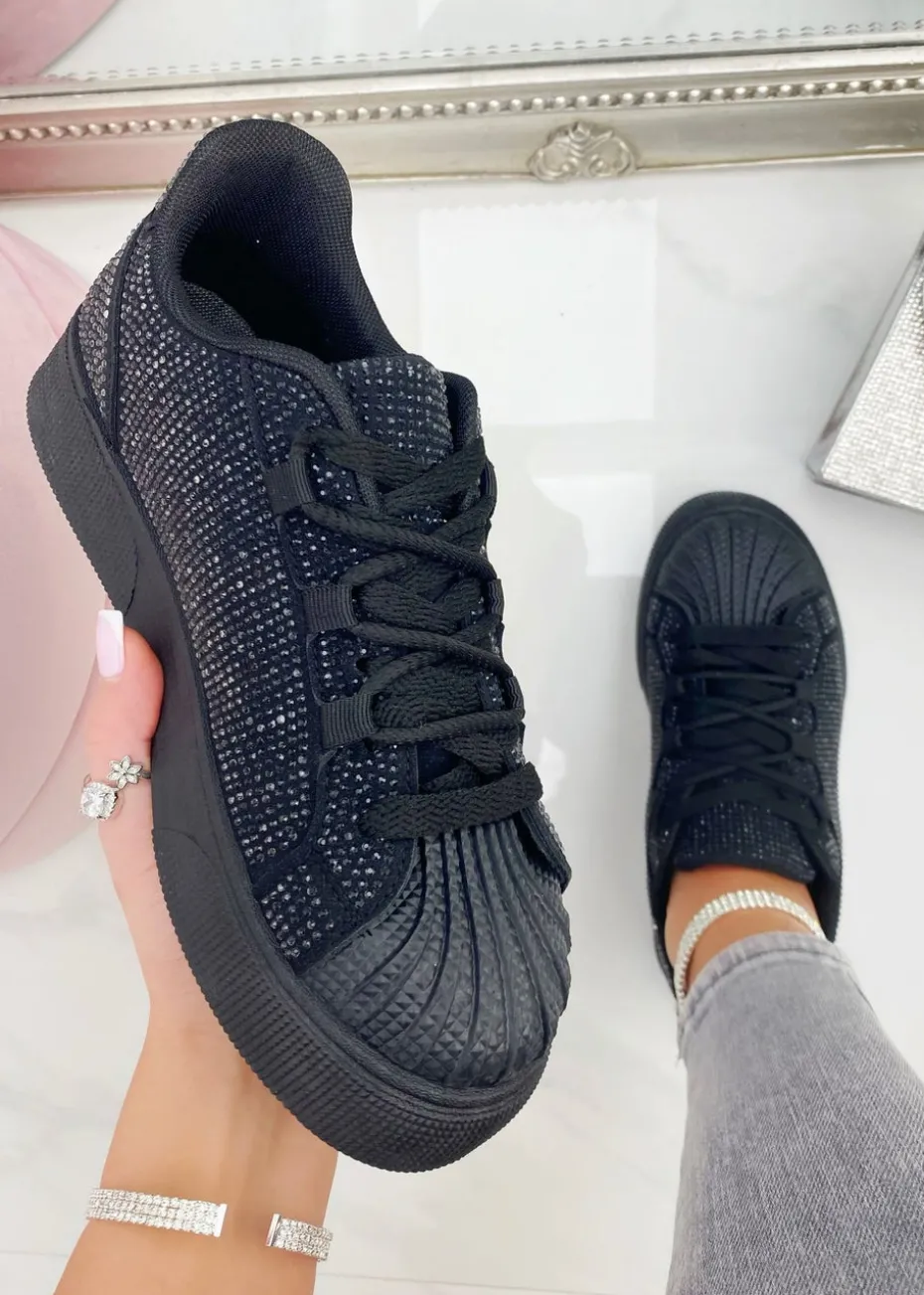 Love Lemonade Black Sparkly Crystal Eternal Trainers