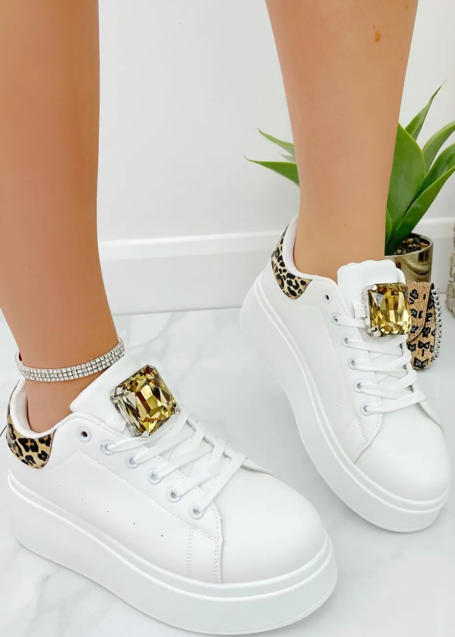 Love Lemonade Leopard Crystal Statement Jewel Chunky Trainers