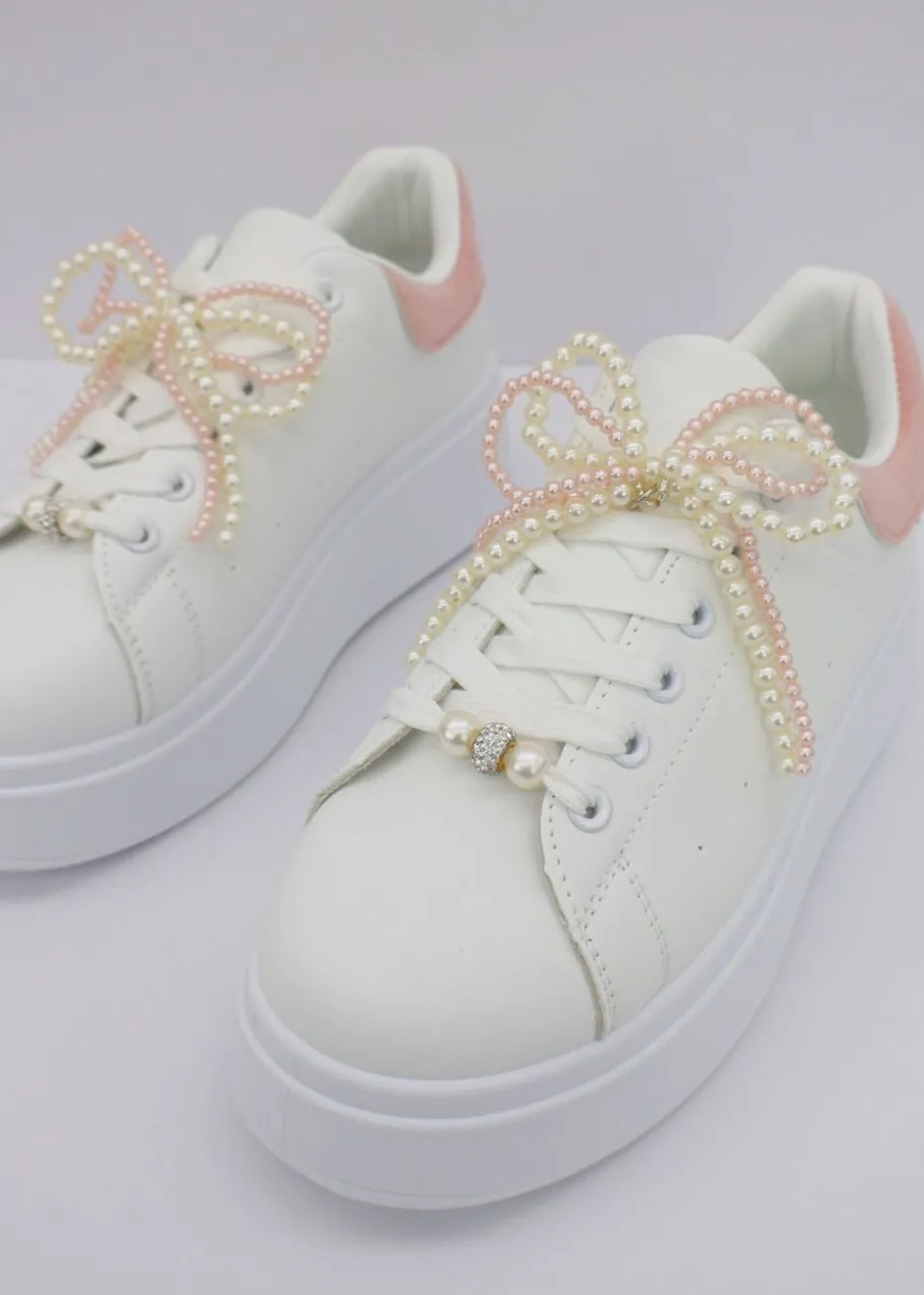 Love Lemonade Pink Sparkly Pearl Bow Chunky Trainers