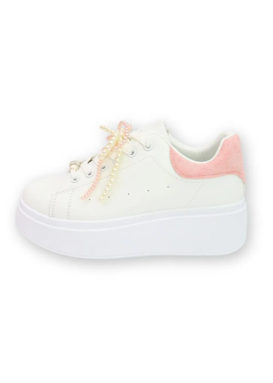 Love Lemonade Pink Sparkly Pearl Bow Chunky Trainers