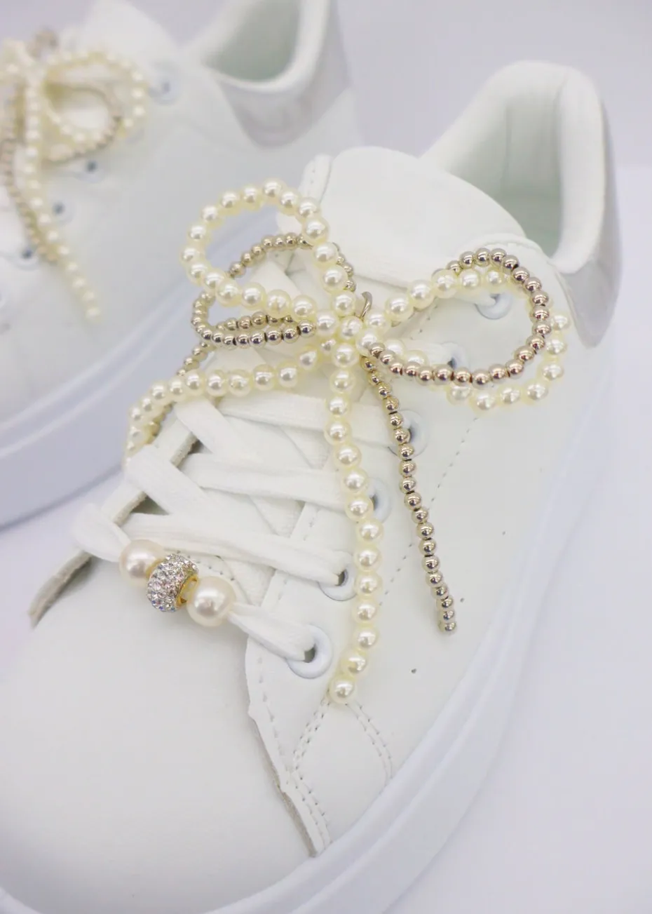 Love Lemonade Silver Sparkly Pearl Bow Chunky Trainers