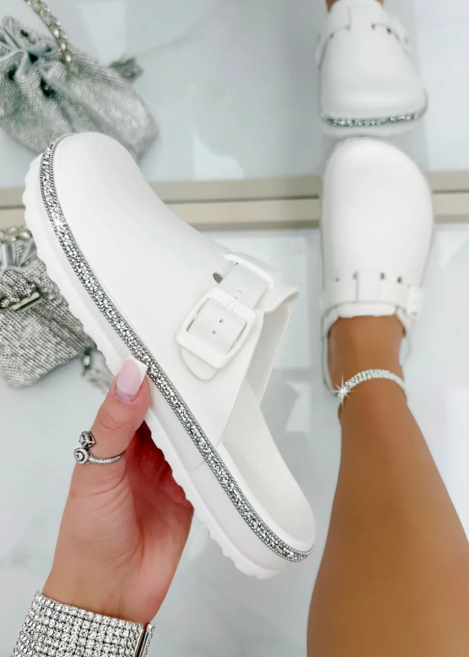 Love Lemonade White Crystal Trim Luxe Lightweight Clogs