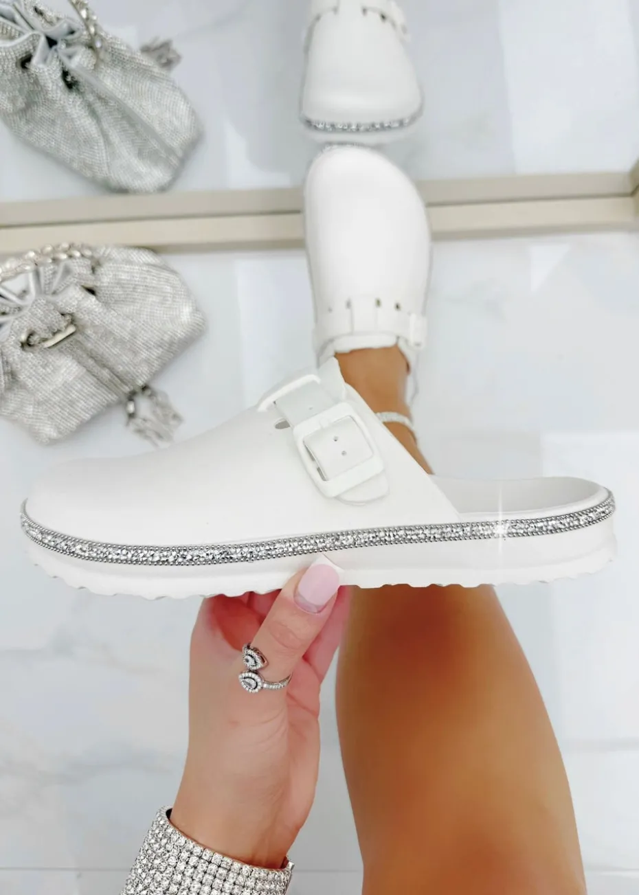 Love Lemonade White Crystal Trim Luxe Lightweight Clogs
