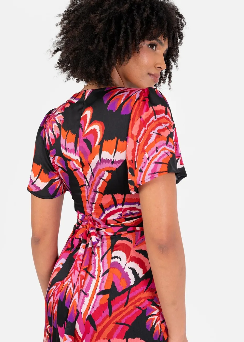 Lovedrobe Floral Angel Sleeve Waterfall Ruffle Midaxi Dress