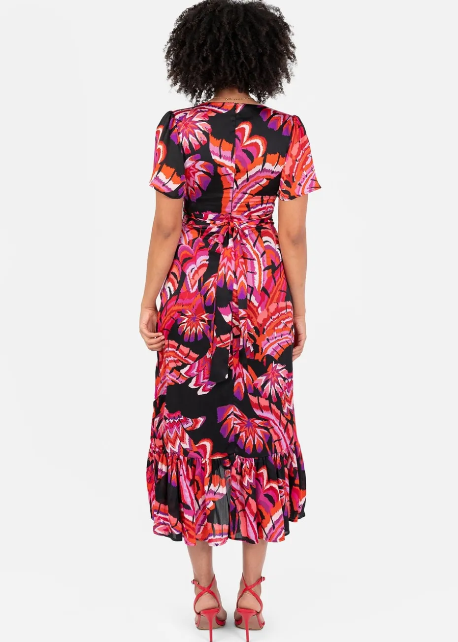 Lovedrobe Floral Angel Sleeve Waterfall Ruffle Midaxi Dress