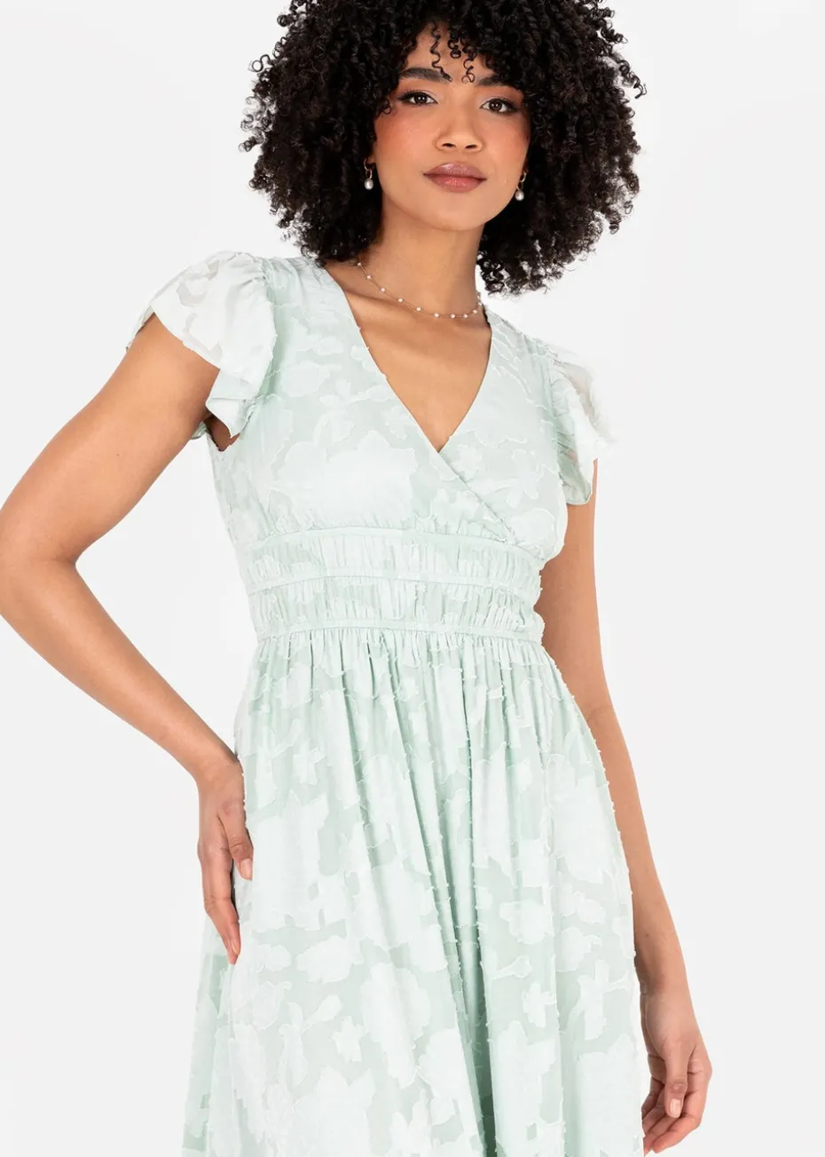 Lovedrobe Light Green Floral Faux Wrap Maxi Dress