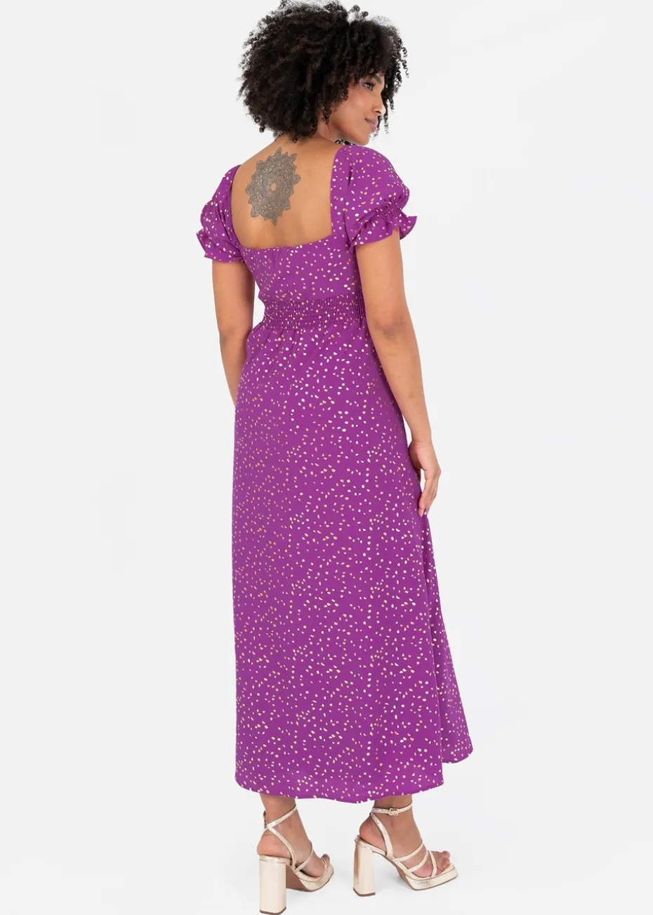 Lovedrobe Purple Short Sleeve Gold Detail Midaxi Dress