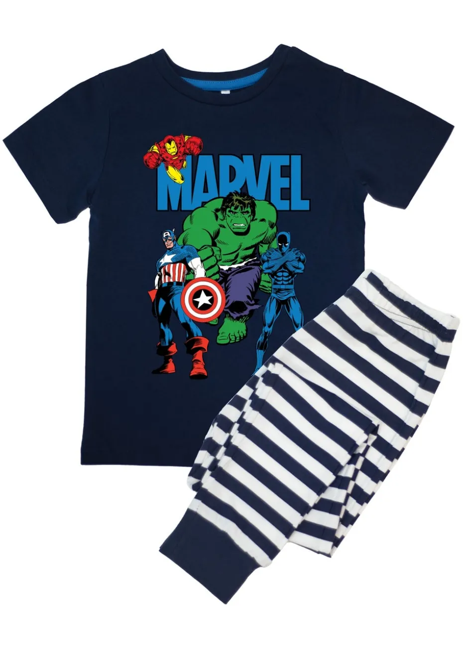Marvel Avengers Assemble Kids Navy Stripes Pyjamas (3-8 Years)