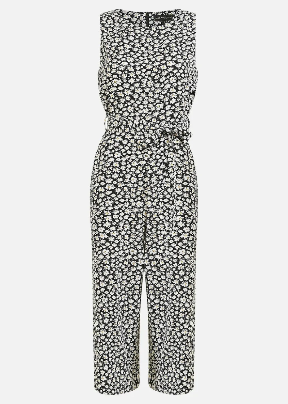 Mela Black Ditsy Daisy Culotte Jumpsuit