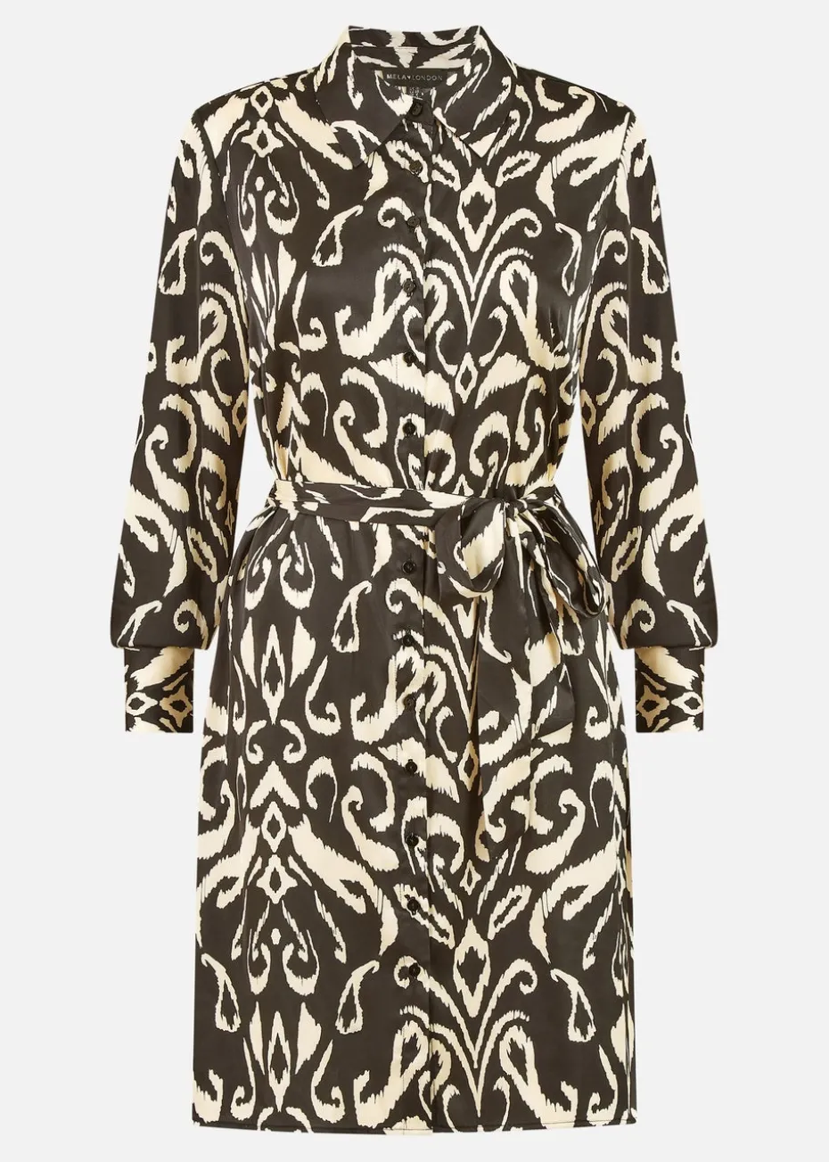 Mela Black Ikat Print Shirt Dress