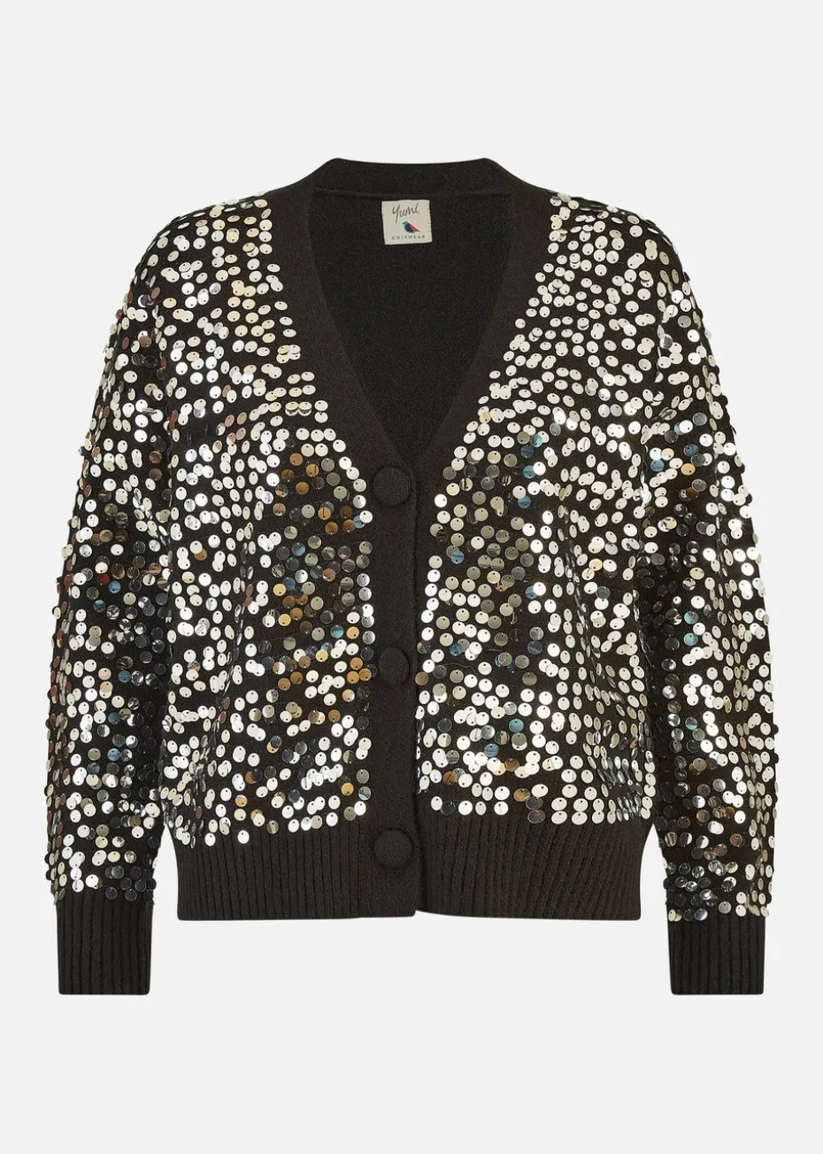 Mela Black Sequin Knitted Cardigan