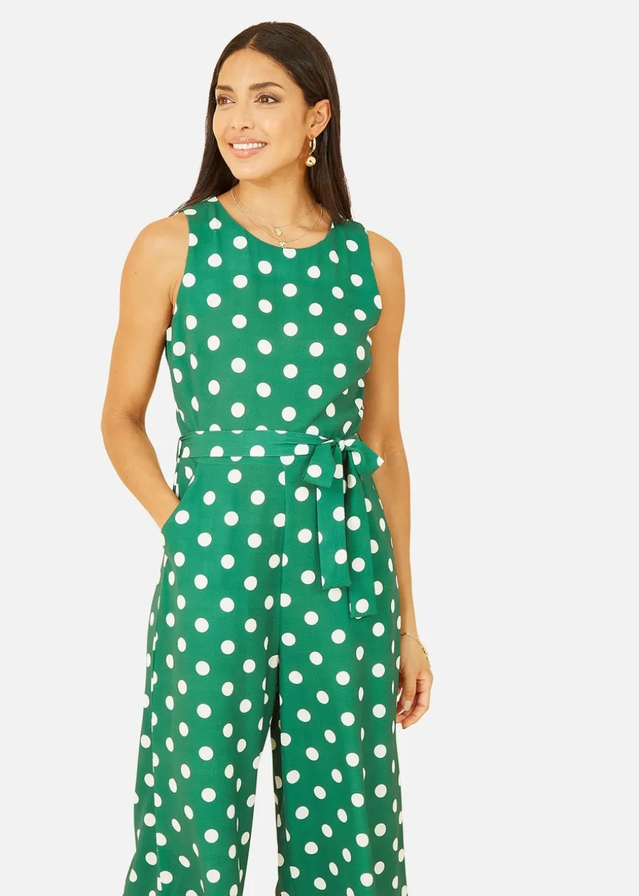 Mela Green Polka Dot Culotte Jumpsuit