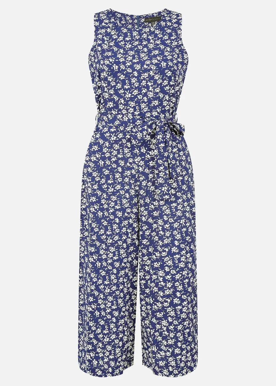 Mela Navy Ditsy Print Culotte Jumpsuit