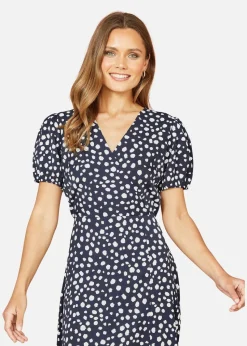Mela Navy Spot Midi Tea Dress