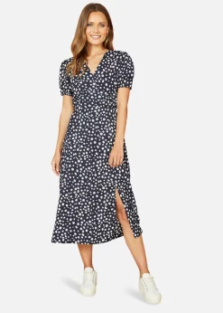Mela Navy Spot Midi Tea Dress