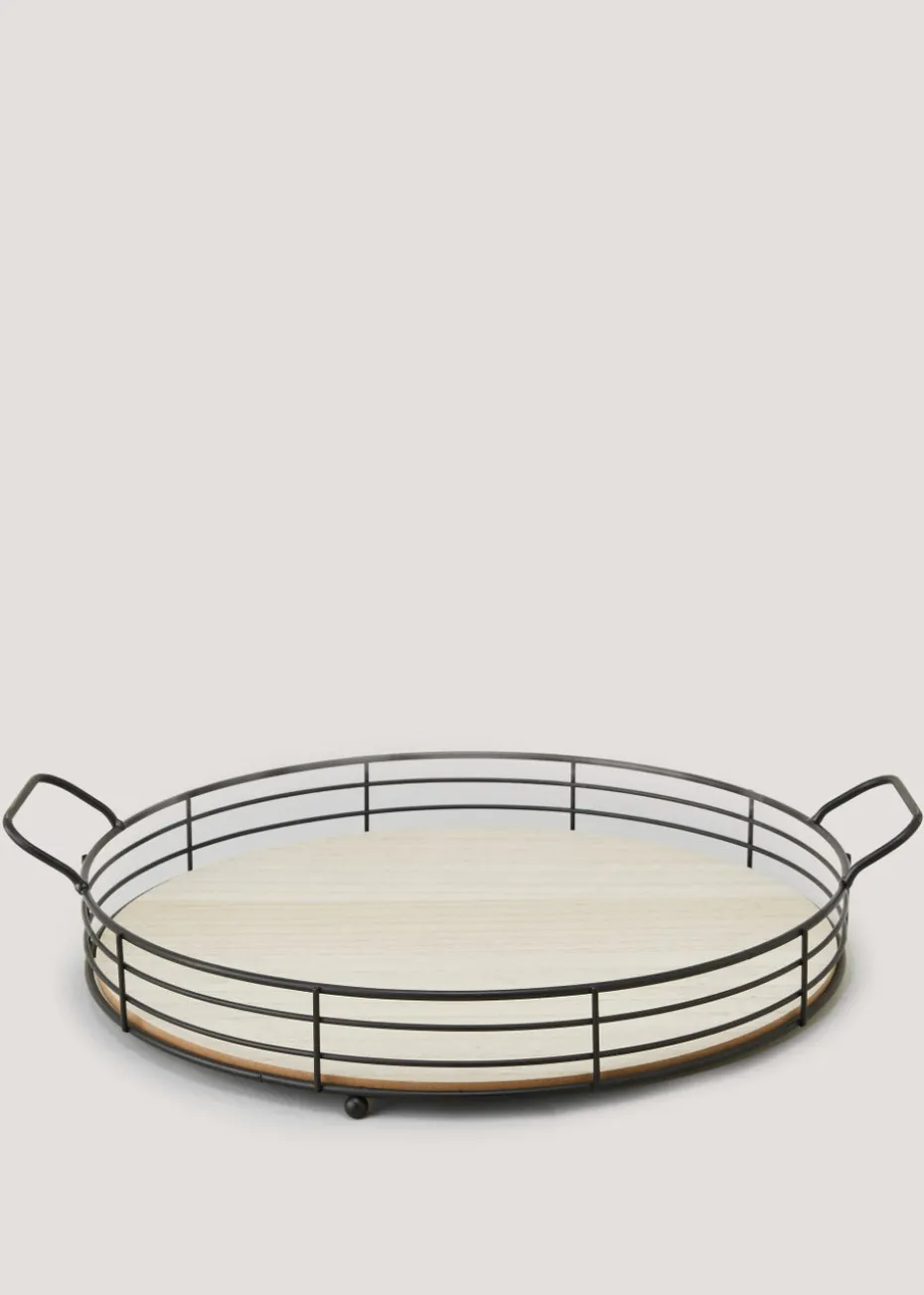 Metal & Wood Handle Tray (34.5cm x 4.5cm)