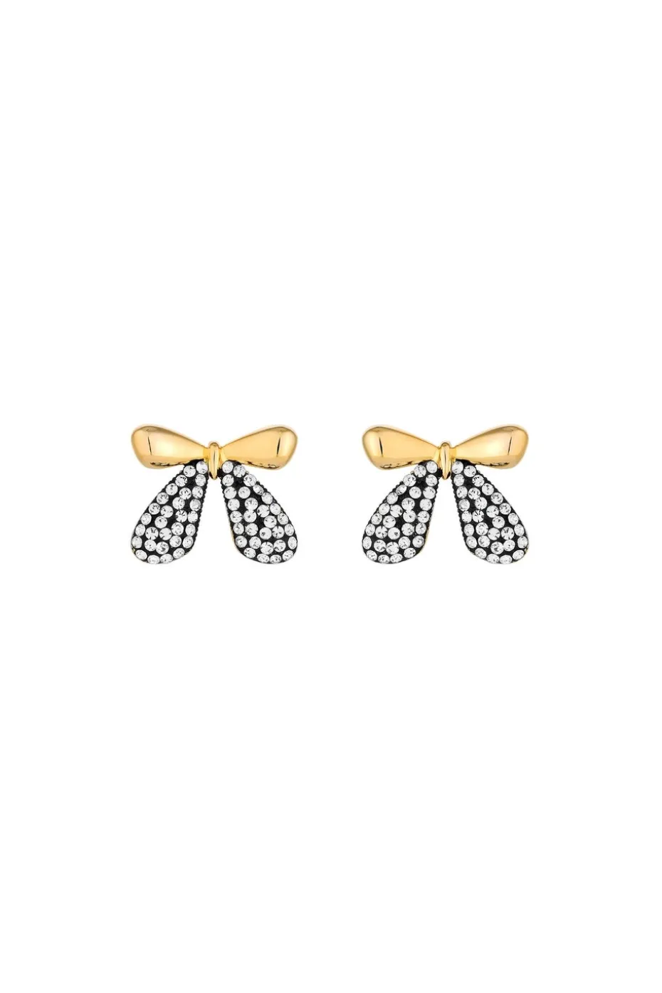 Mood Gold Black And Crystal Mini Bow Stud Earrings
