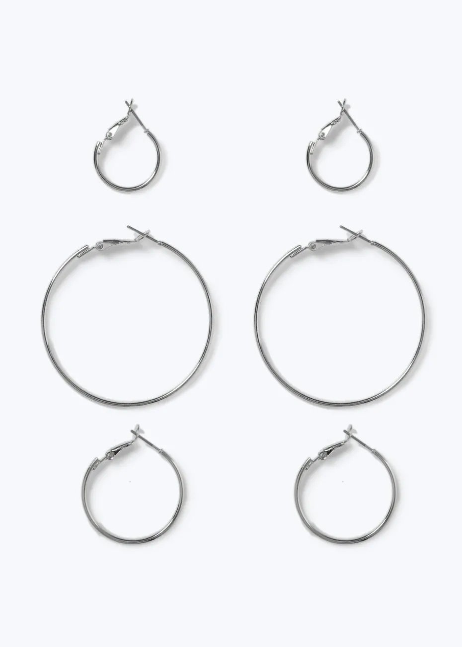 Muse 3 Pack Silver Thin Hoop Earrings
