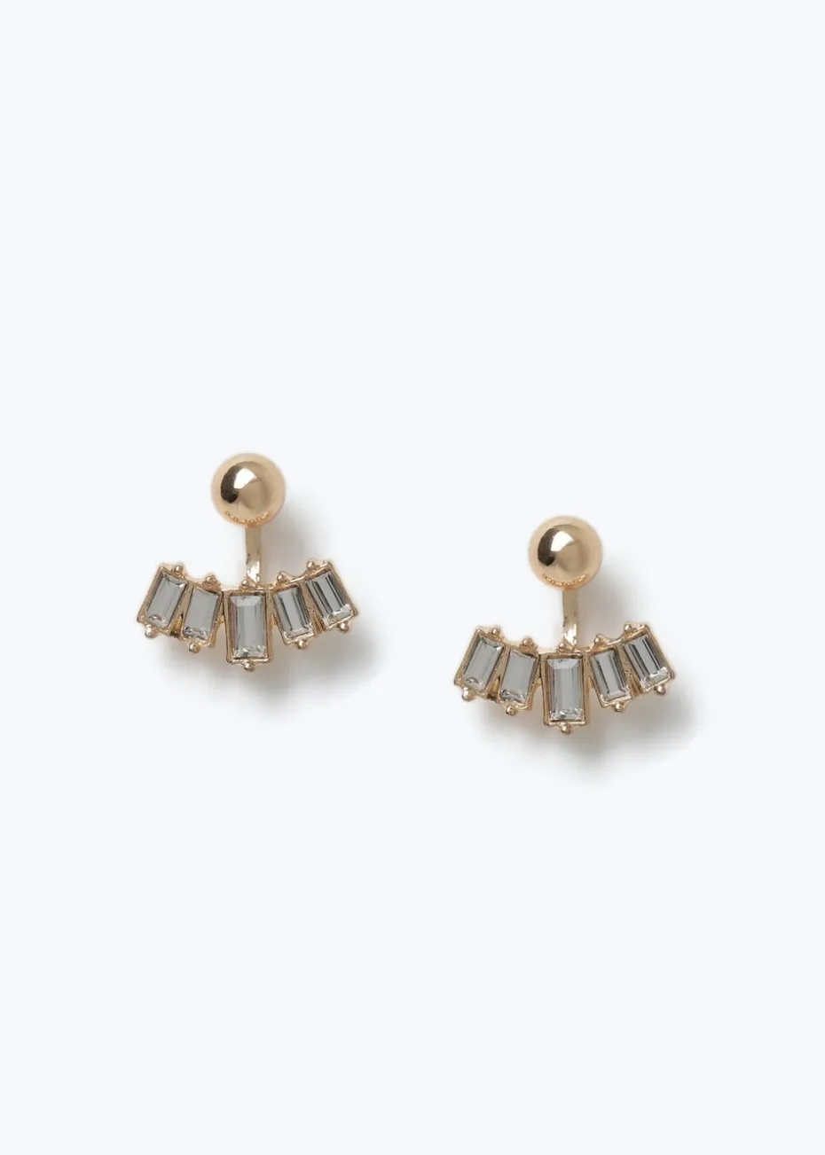 Muse Gold Rhinestone Front & Back Earrings