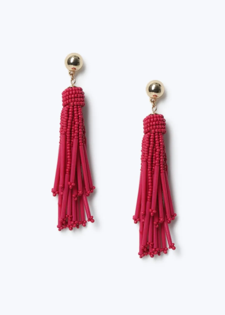 Muse Pink Seedbead Tassle Drop Earrings