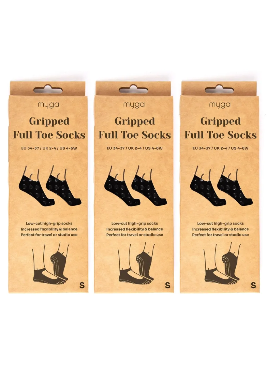 Myga Black Gripped Yoga Toe Socks 3-Pack