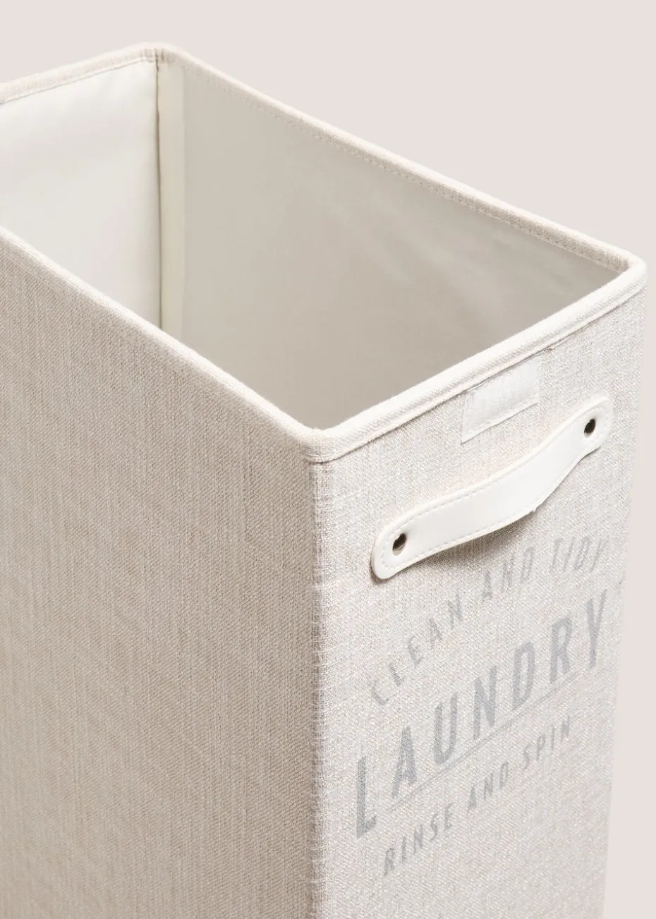 Narrow White Linen Laundry Basket