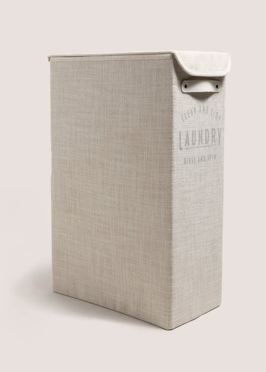 Narrow White Linen Laundry Basket