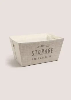 Narrow White Linen Laundry Basket