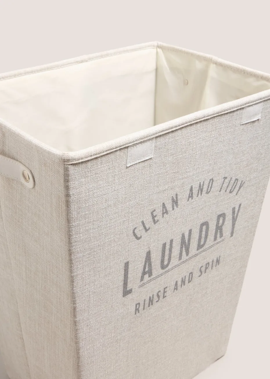 Narrow White Linen Laundry Basket