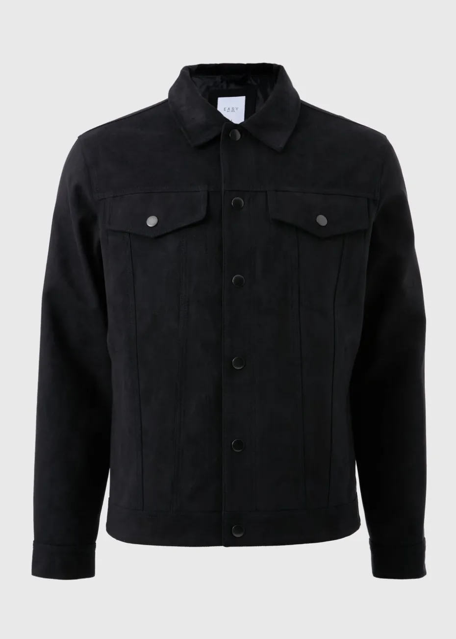 Navy Faux Suede Trucker Jacket
