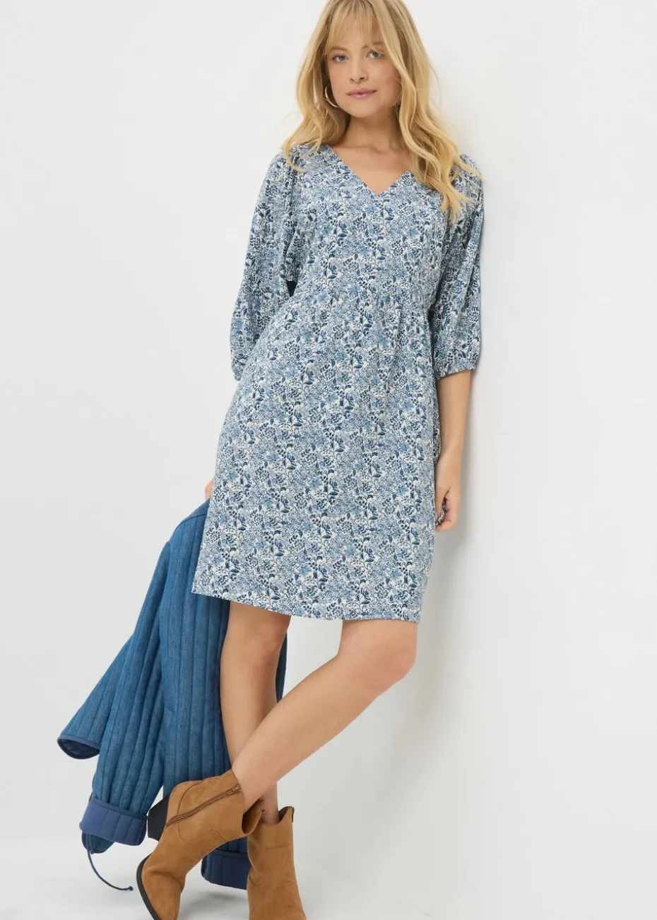 Navy Floral V Neck Mini Dress