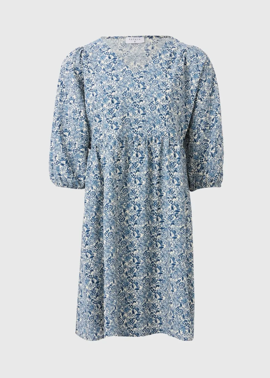 Navy Floral V Neck Mini Dress