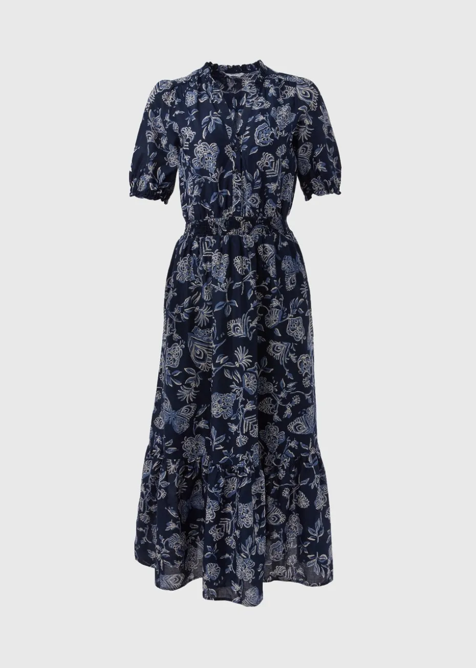 Navy Paisley Midi Dress