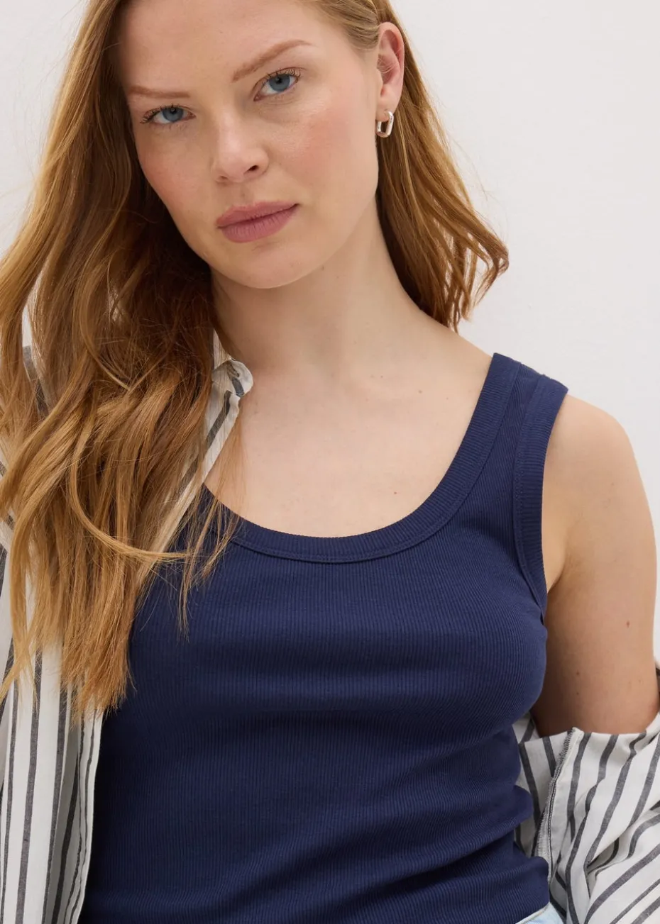 Navy Ribbed Scoop Neck Vest Top