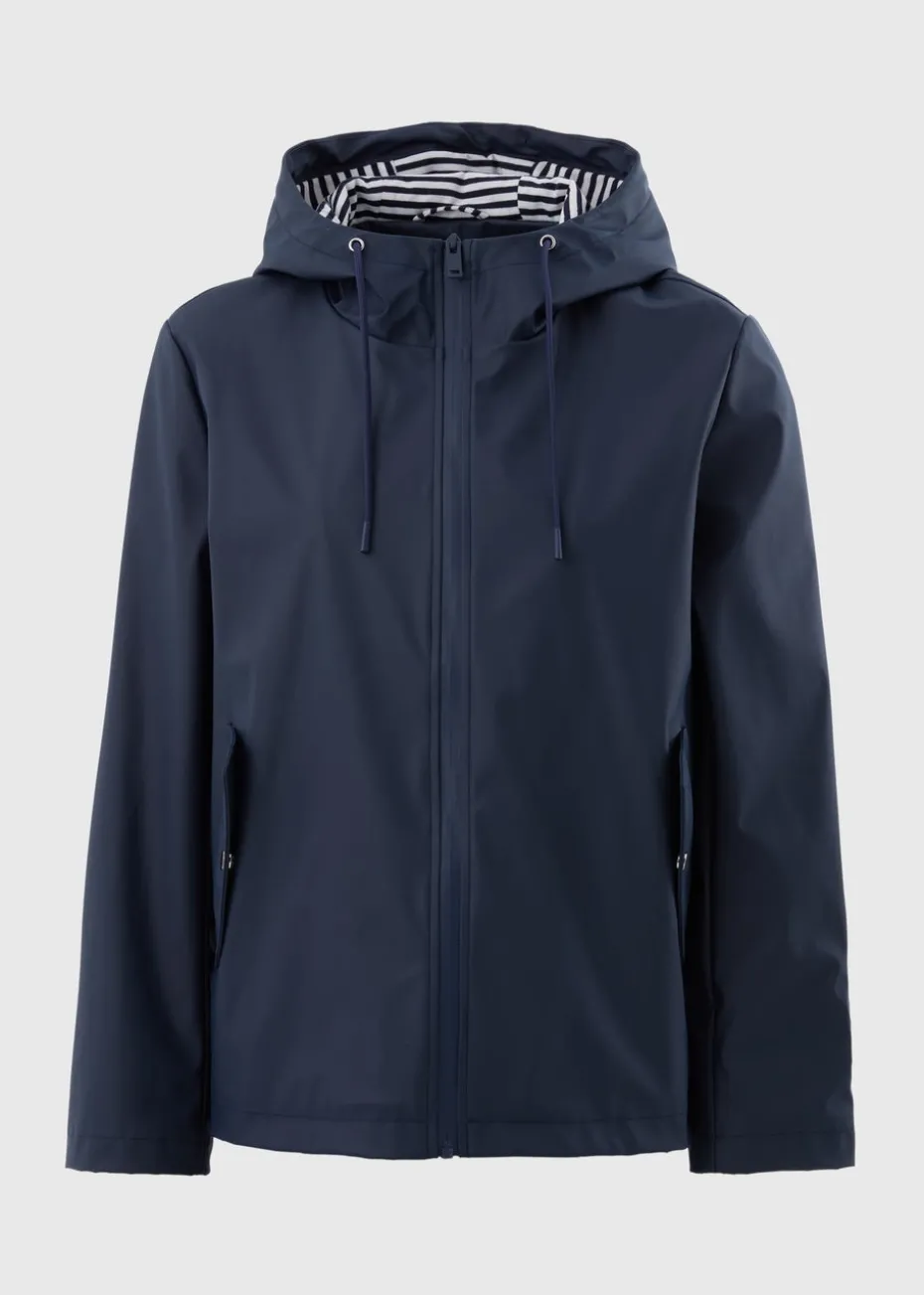 Navy Rubberised Showerproof Short Parka Coat