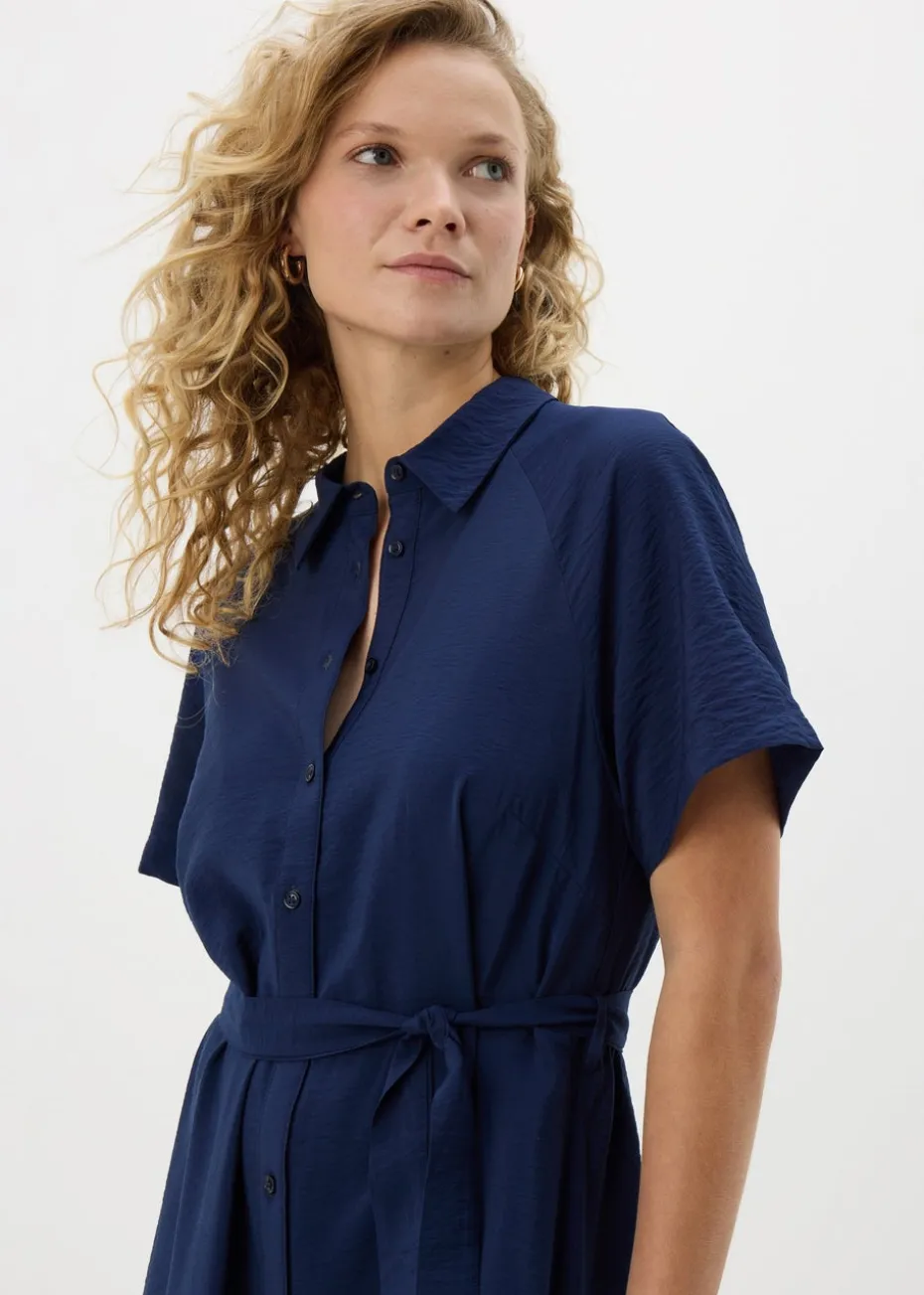 Navy Short Sleeve Midi Shirt Dress