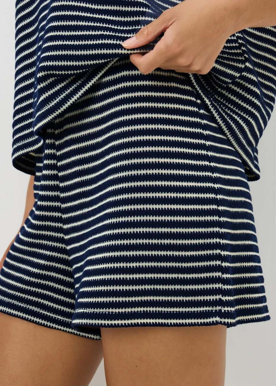 Navy Stripe Textured Co Ord Shorts