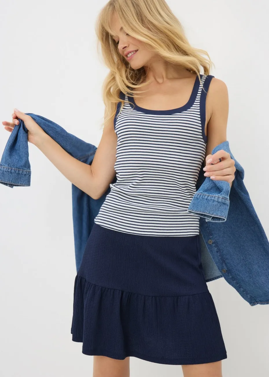 Navy Tiered Mini Skirt
